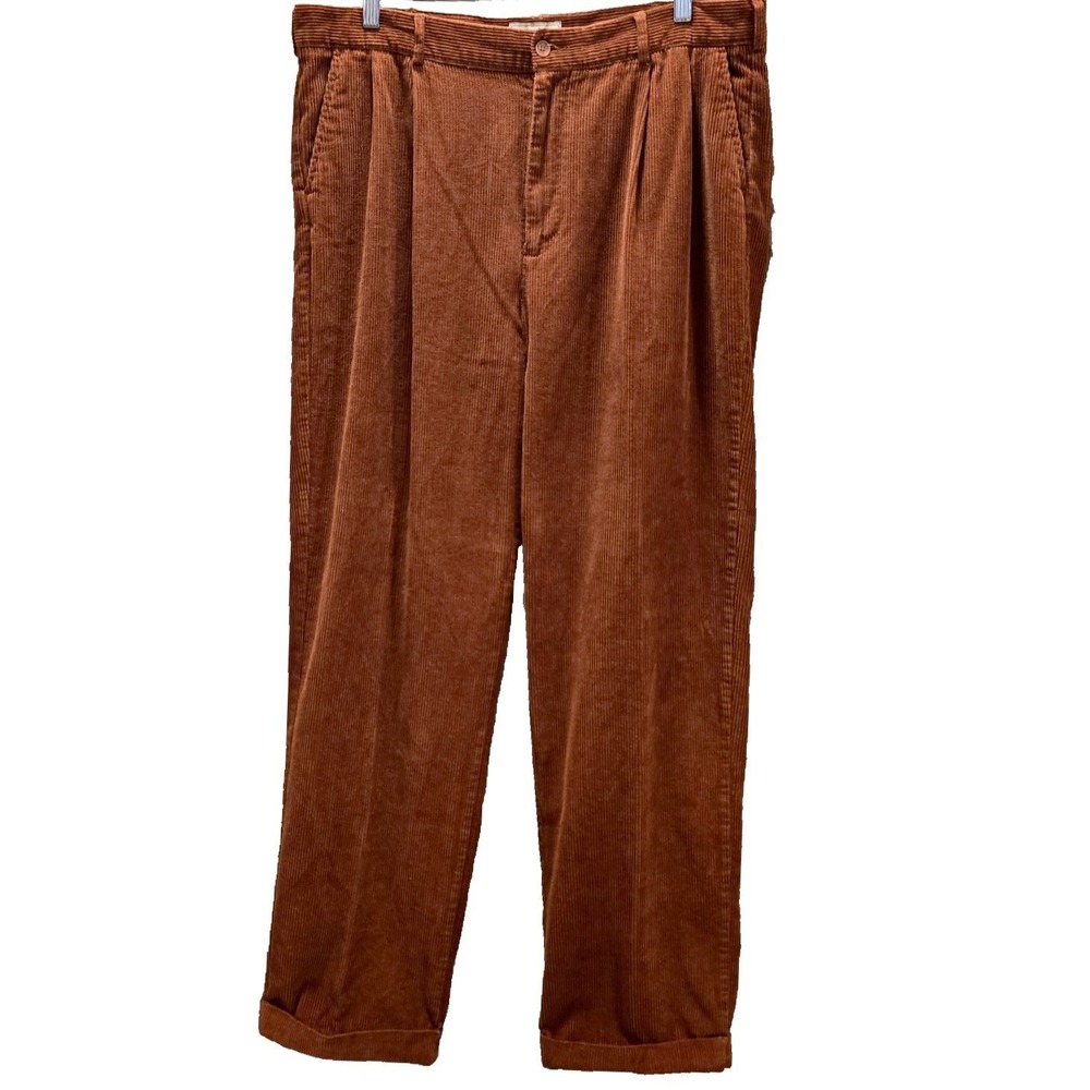 Vintage 1990s Scandia Woods Men's Rust Corduroy Pleated High Rise Pants 38x32